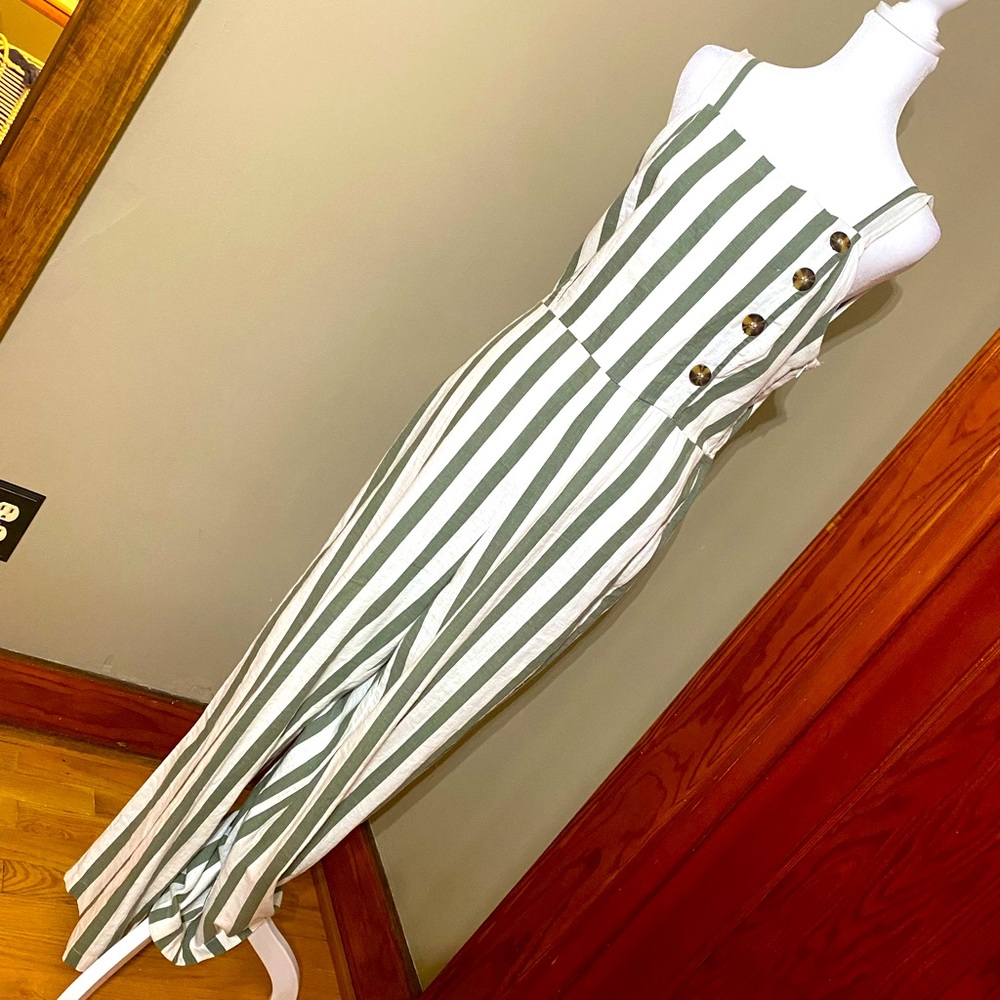 Green and Ivory Striped Jumpsuit - S